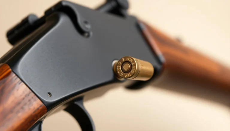 The 32WIN cartridge being inserted into a Winchester rifle, showcasing classic hunting gear and emphasizing firearm craftsmanship for enthusiasts and collectors.