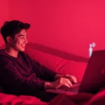An intimate virtual chat scene with a user and an AI chatbot.