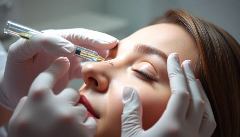 Botox Behandlung: Expert injection into forehead to reduce wrinkles for smoother skin.