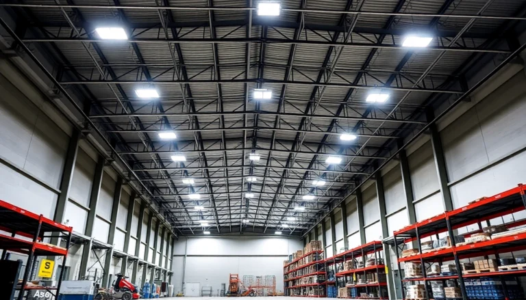 Moderne LED-Hallenbeleuchtung in einer Industriehalle