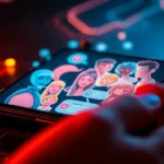 Futuristic smartphone displaying colorful AI chat characters with neon lighting effects.
