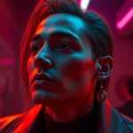 High-quality NSFW AI image of a hyper-realistic virtual influencer with vibrant neon lighting, emphasizing detailed textures and emotional mood for user engagement.