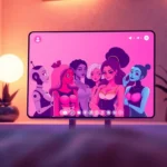 Group of animated AI characters engaging in a lively, colorful chat on a futuristic digital screen.