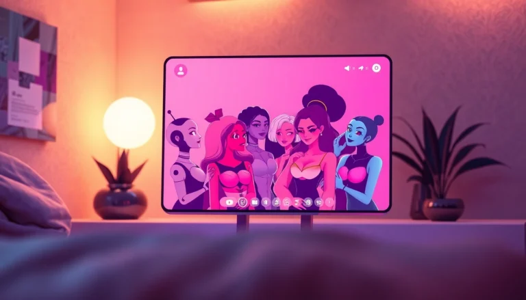 Group of animated AI characters engaging in a lively, colorful chat on a futuristic digital screen.