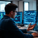 Professional analyst analyzing investment reporting visuals with detailed charts and data for