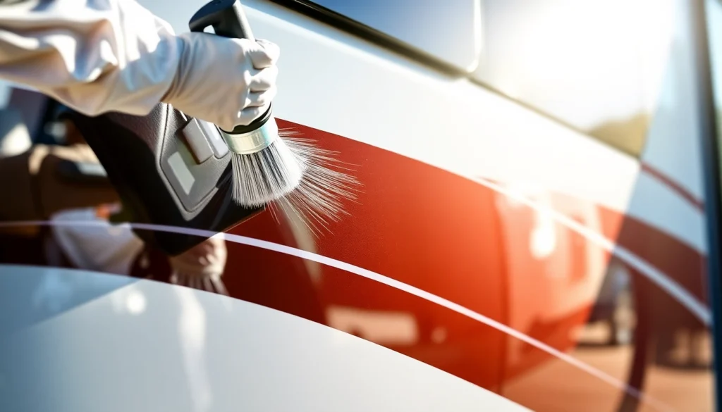Professional technician applying Wohnmobil Politursiegelung to enhance vehicle shine and protection