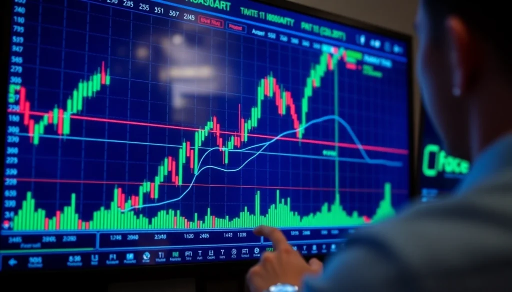 Trading view platform displaying detailed financial charts with indicators for active traders